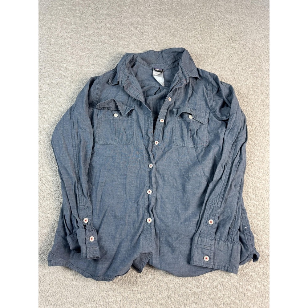 Patagonia Shirt Womens 4 Blue Organic Cotton Long Sleeve Button Front Chambray